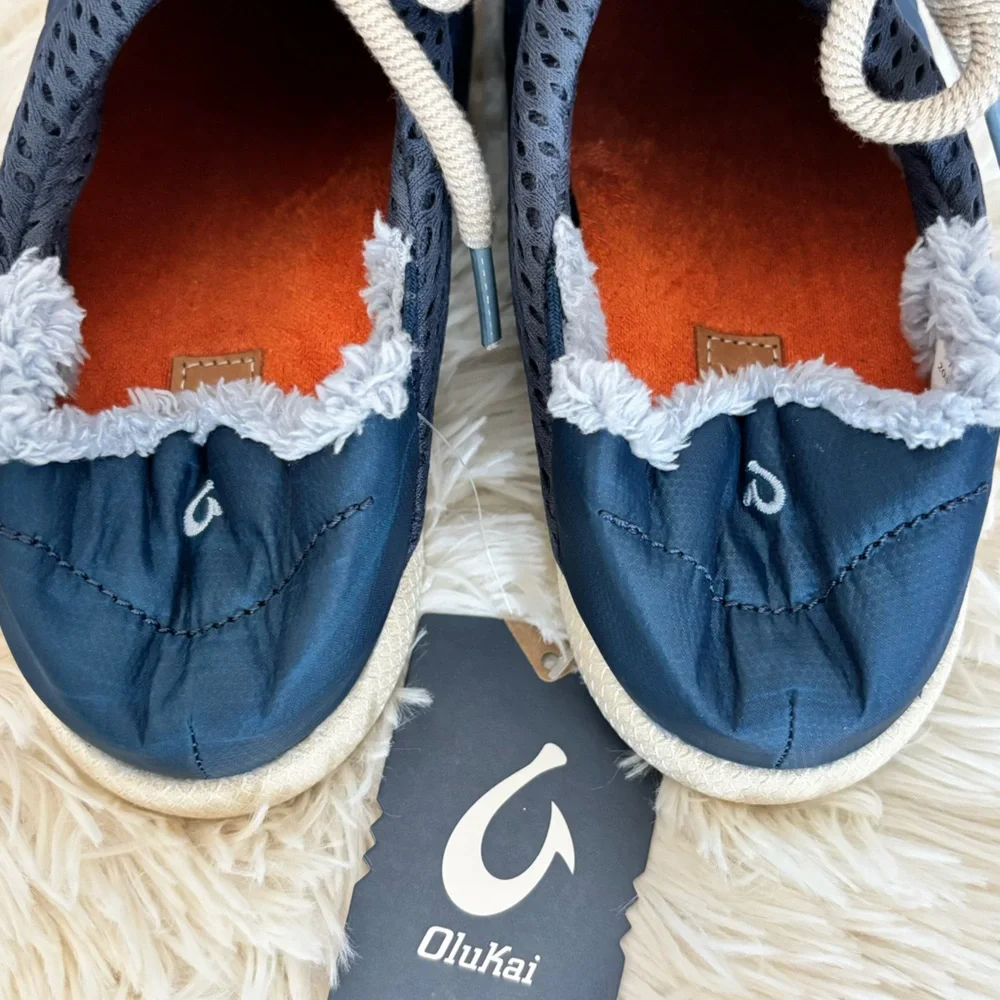 OLUKAI Mahiki Navy Sherpa-Trimmed Slipper Sneaker--7 - Picture 10 of 15